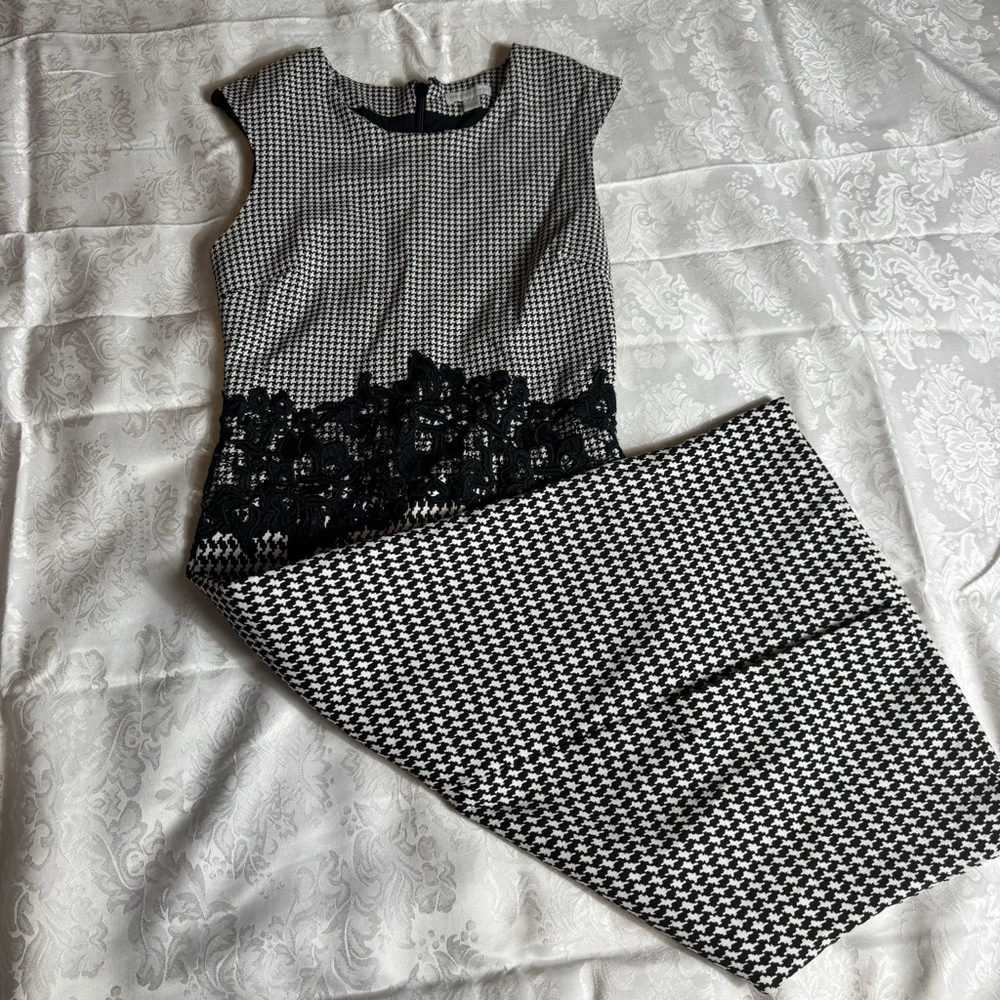 Women's NEW YORK & COMPANY Houndstooth Sheath Dress XS Black White - Picture 2 of 7
